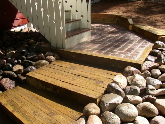 Treated Timber Steps with Paver Walkway